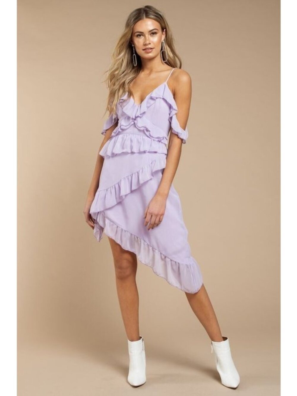 TOBI Dress Womens Medium Purple Ruffled Off Shoulder Asymmetric Hi Low Mini NWT